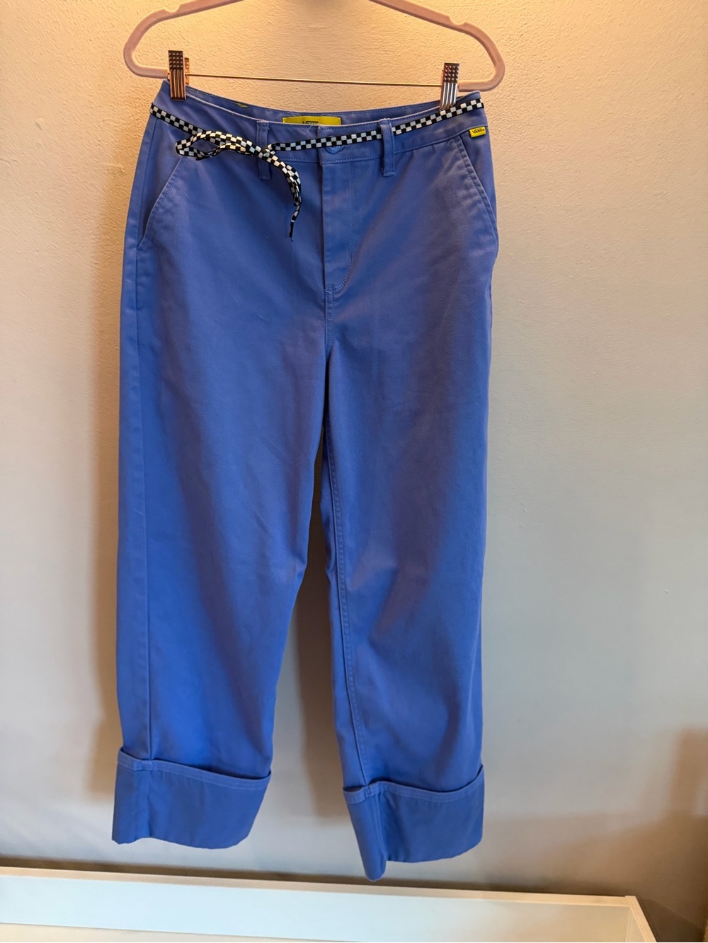 Vans x Tierra Whack Authentic Chino Pants Blue‎ Checkerboard Belt Womens 26